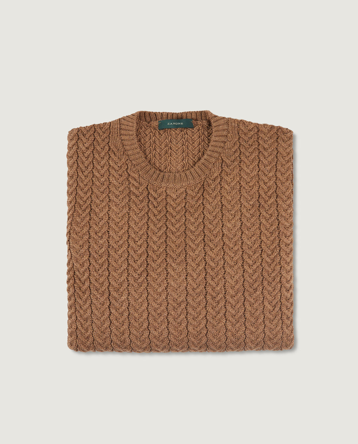 Ronde Hals Kabel Trui - Lichtbruin