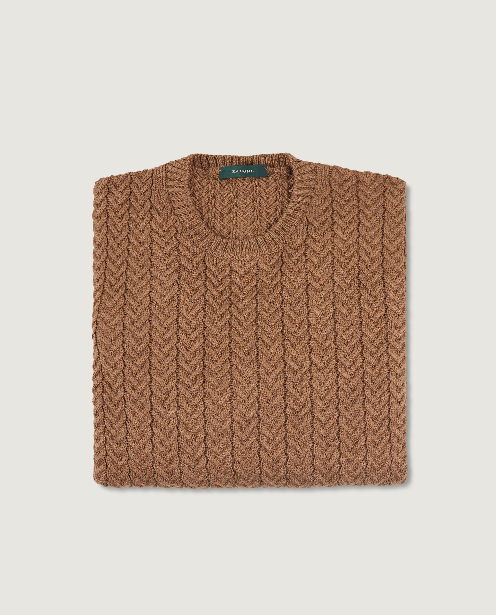 Ronde Hals Kabel Trui - Lichtbruin