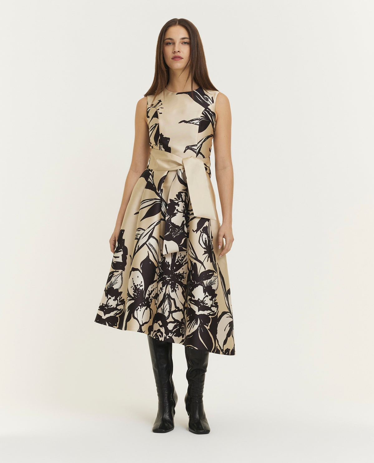 Midi jurk met ceintuur - Ecru