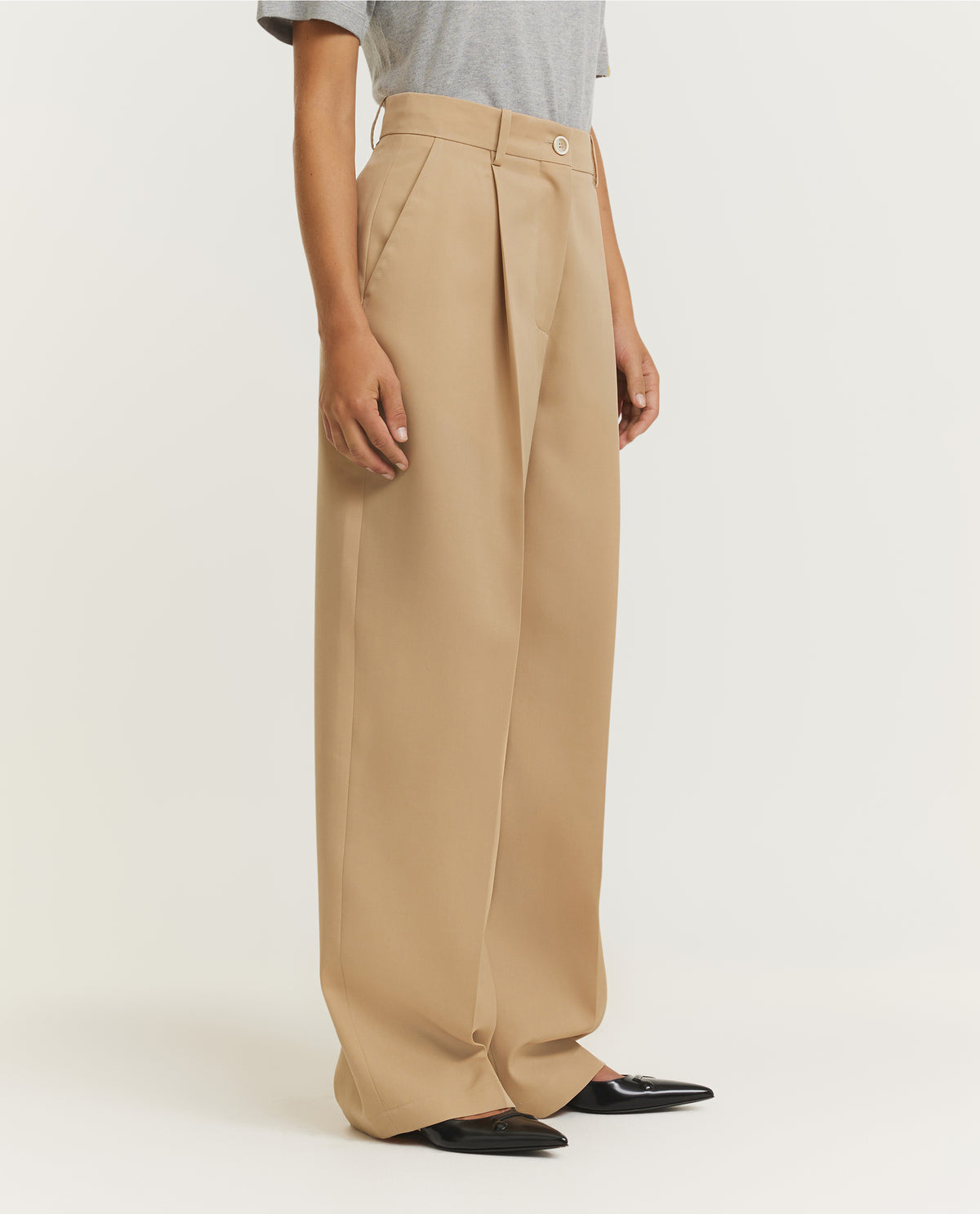 Wijde Wollen Bandplooi Broek - Lichtbruin