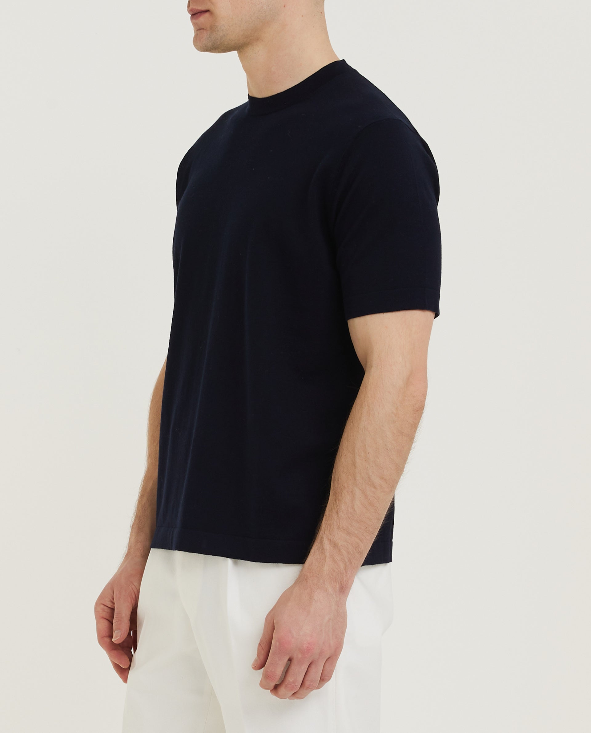 Katoen Zijde T-Shirt - Donkerblauw