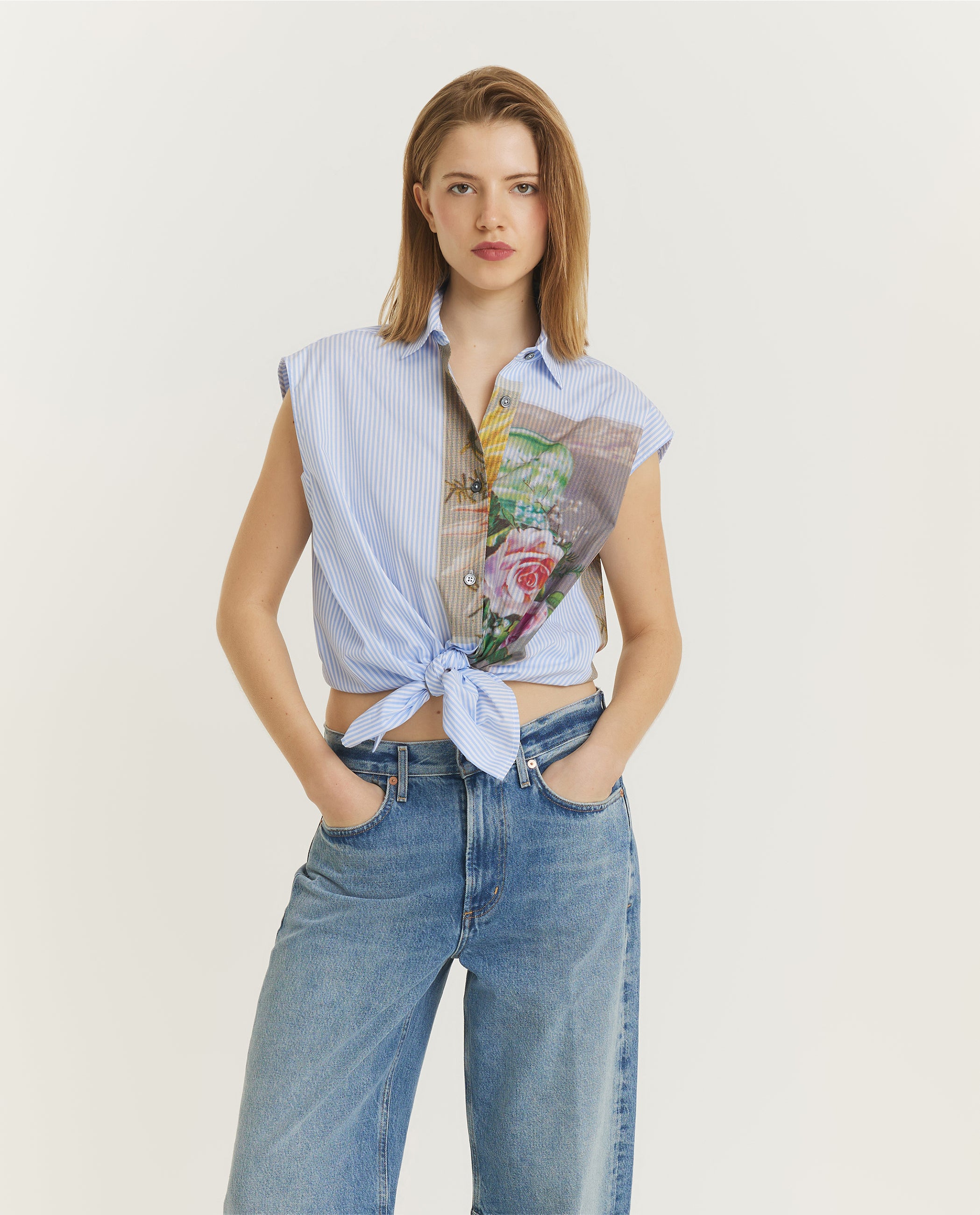 Postcard Collage Blouse - Lichtblauw