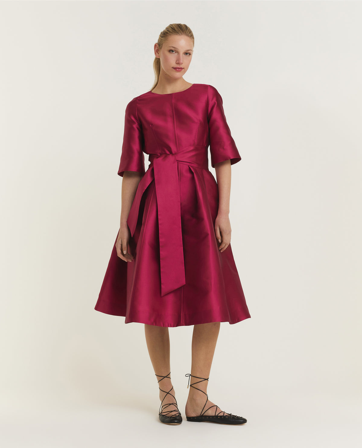 Korte Mouwen Midi Jurk - Roze