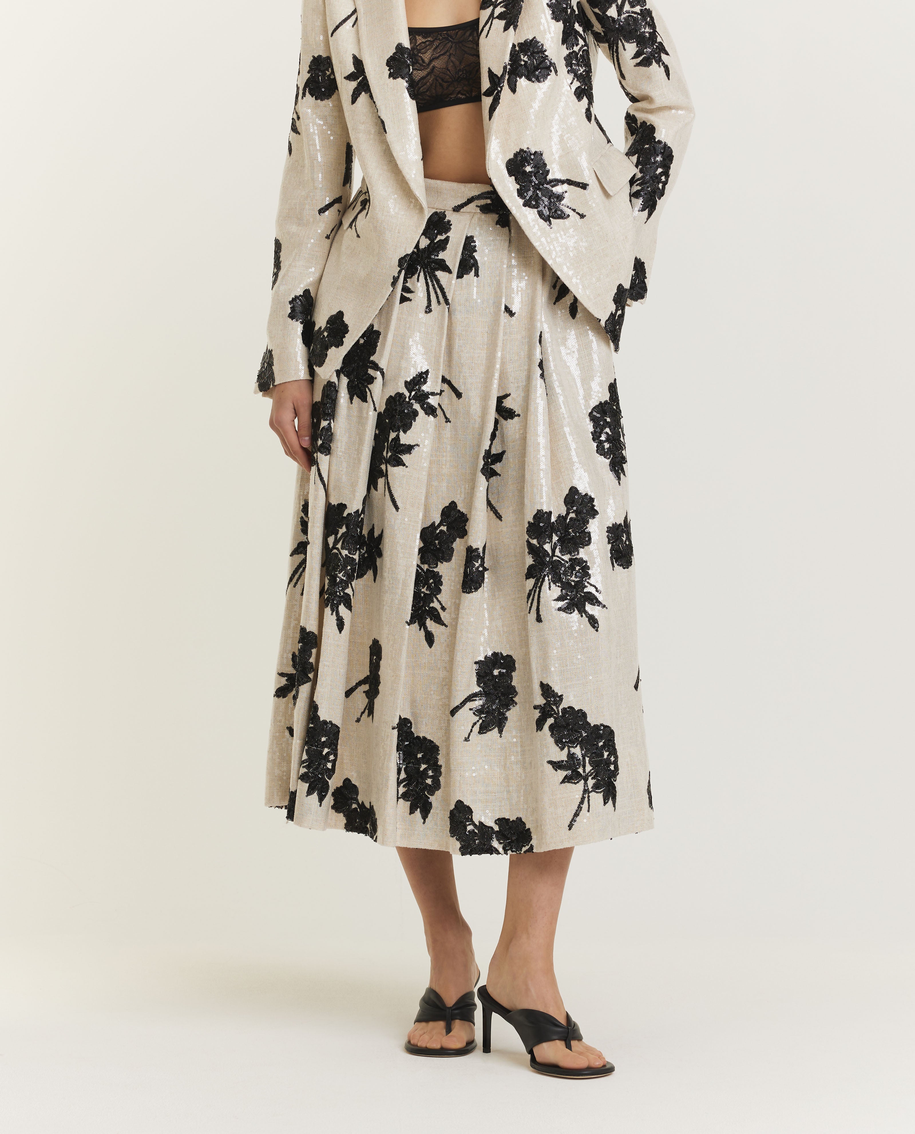 Pailletten Bloem Rok - Ecru