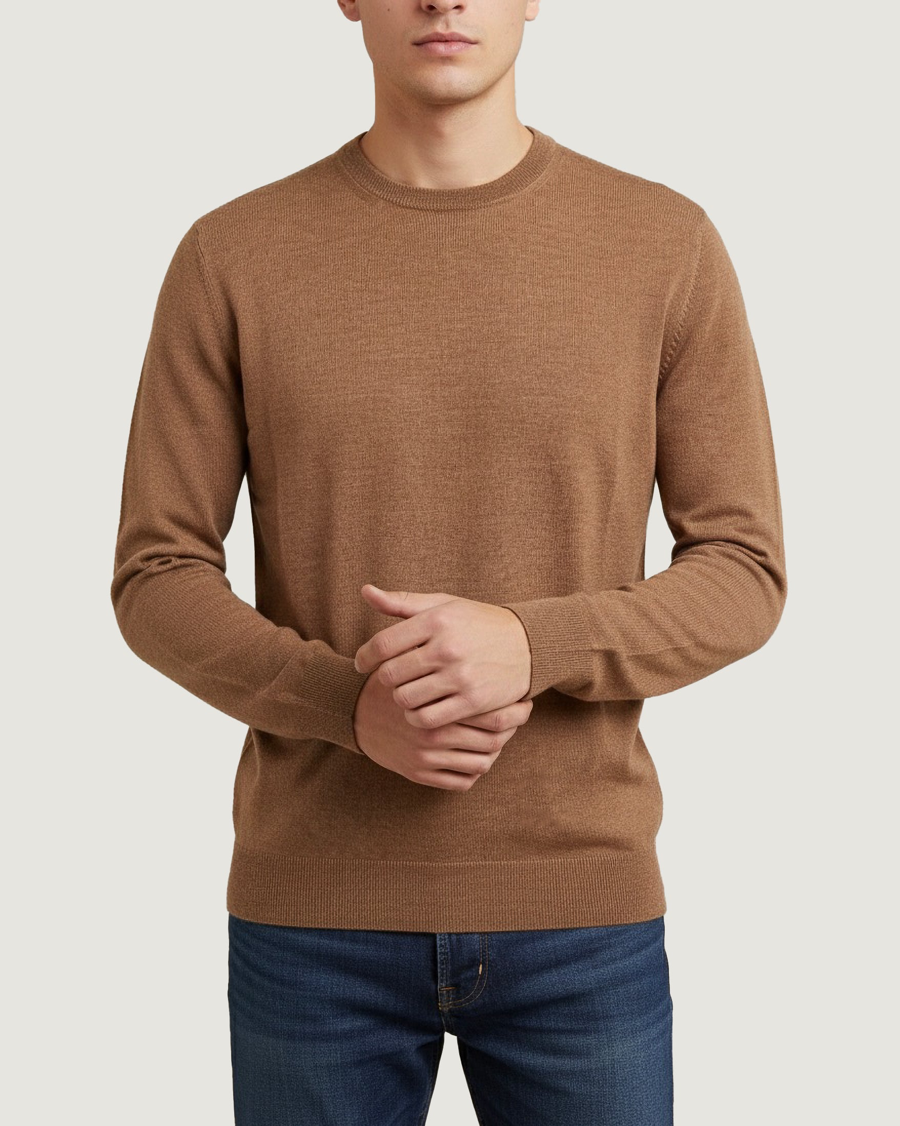 Wollen Crewneck Trui - Lichtbruin