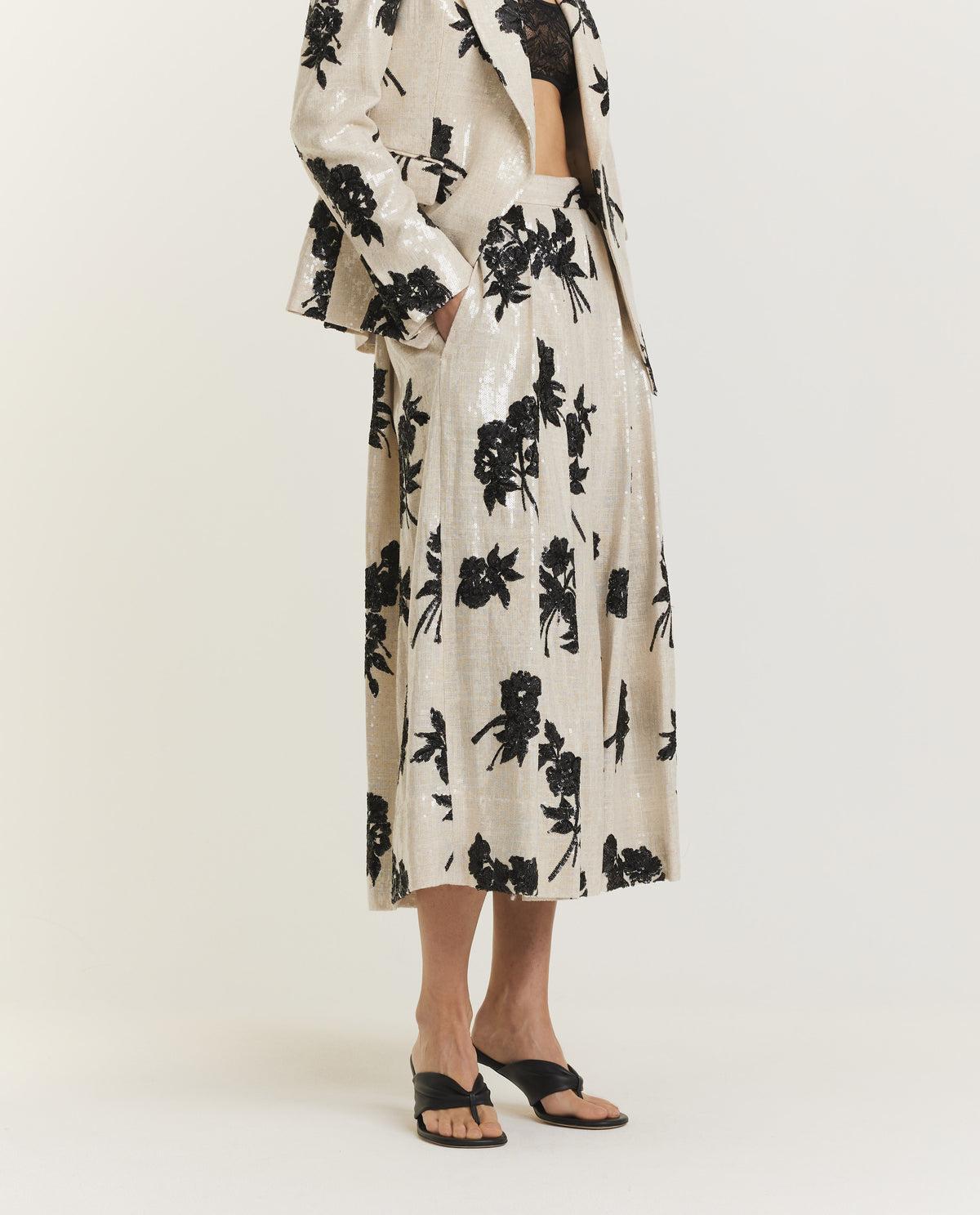 Pailletten Bloem Rok - Ecru