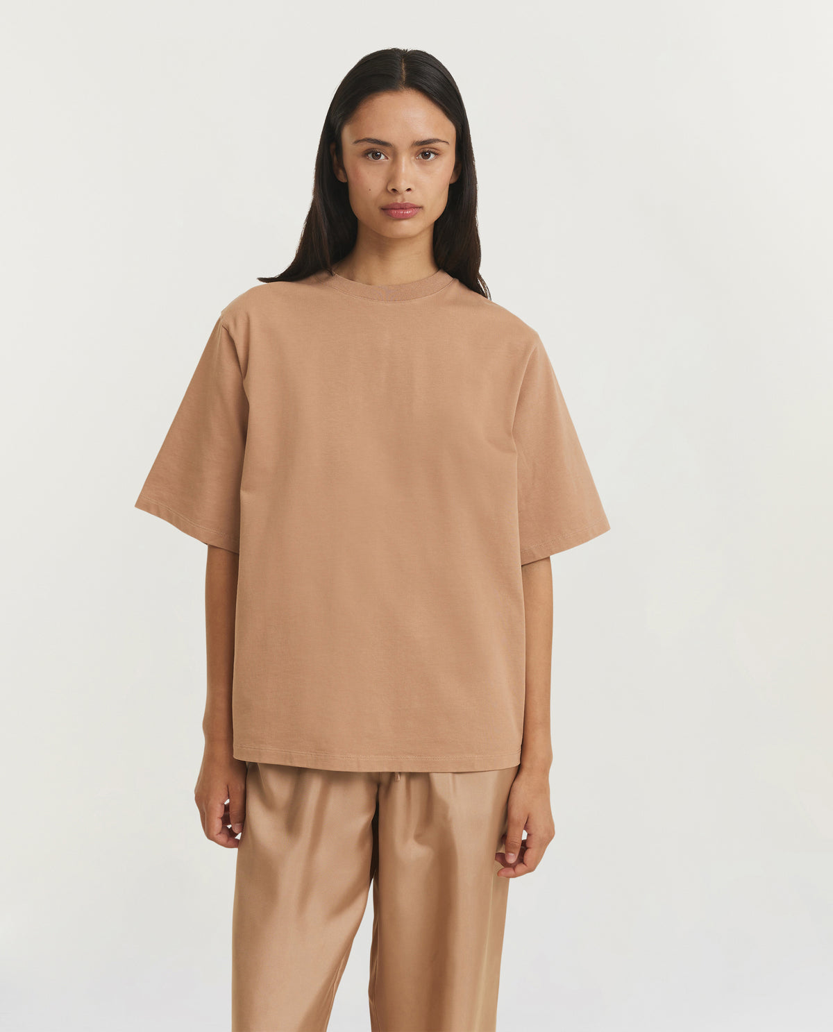 Oversized Katoenen T-Shirt - Lichtbruin