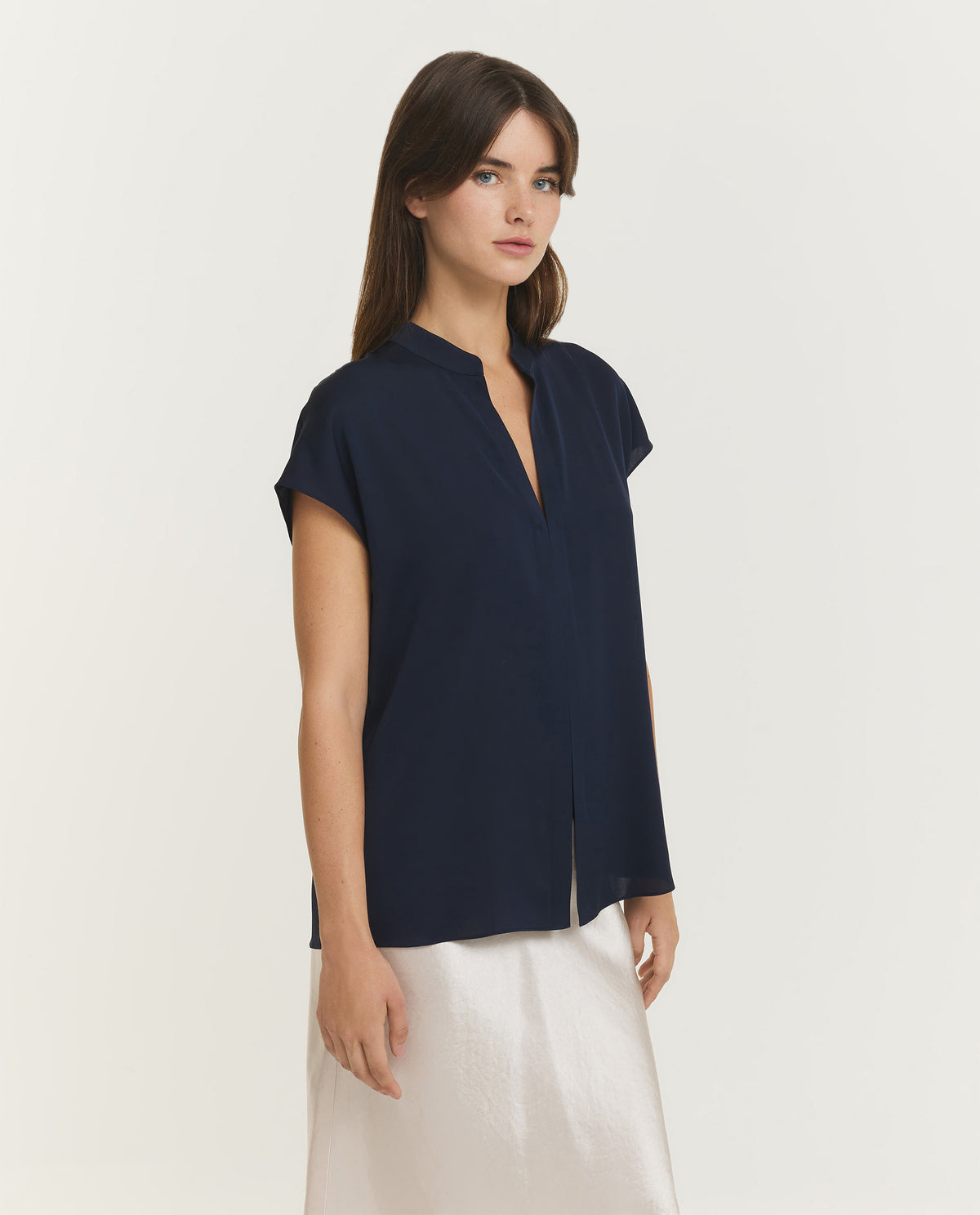 Stretch Silk Cap Sleeve Blouse