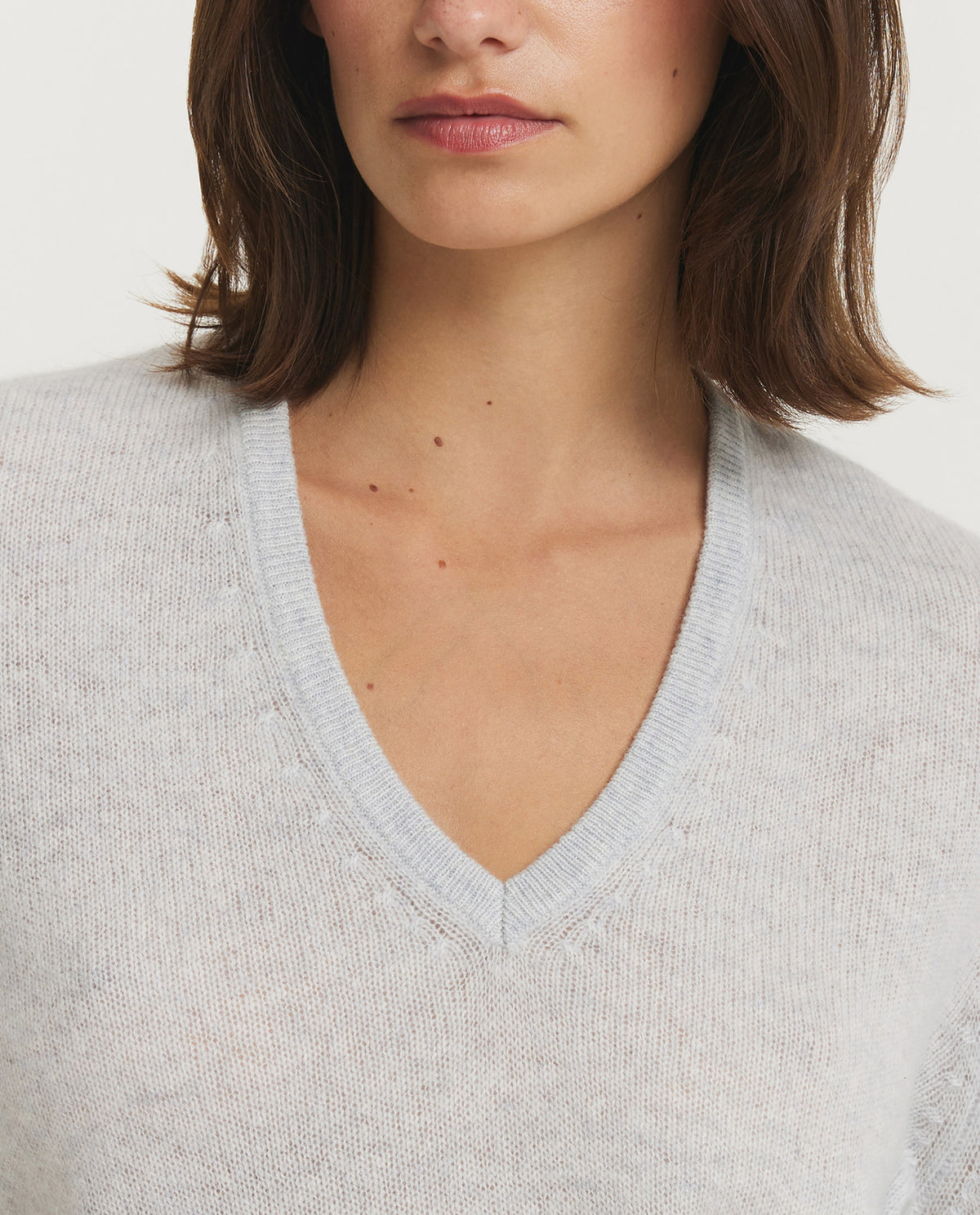 Cashmere Korte Mouwen Trui - Lichtgrijs