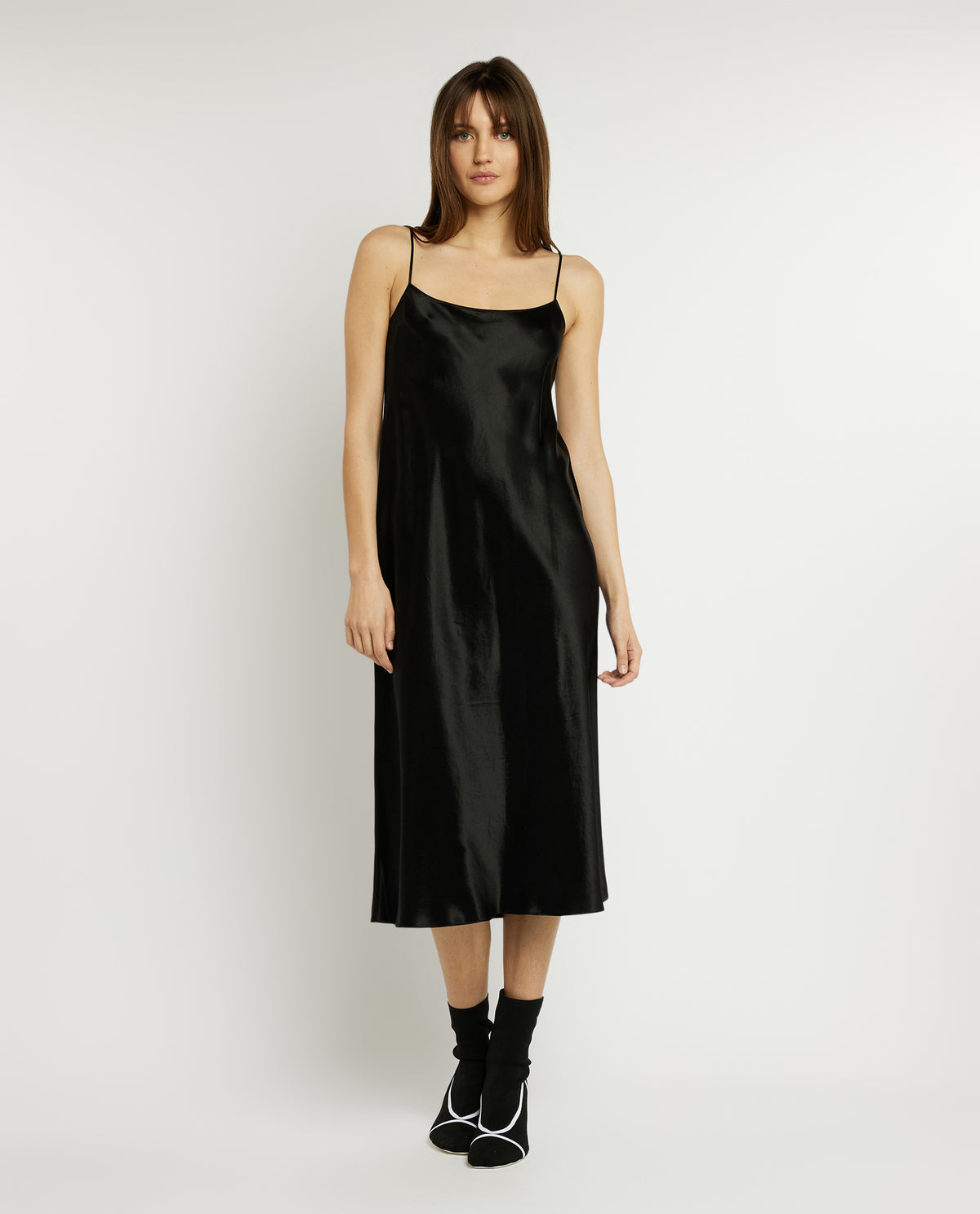Satijnen midi jurk - Zwart