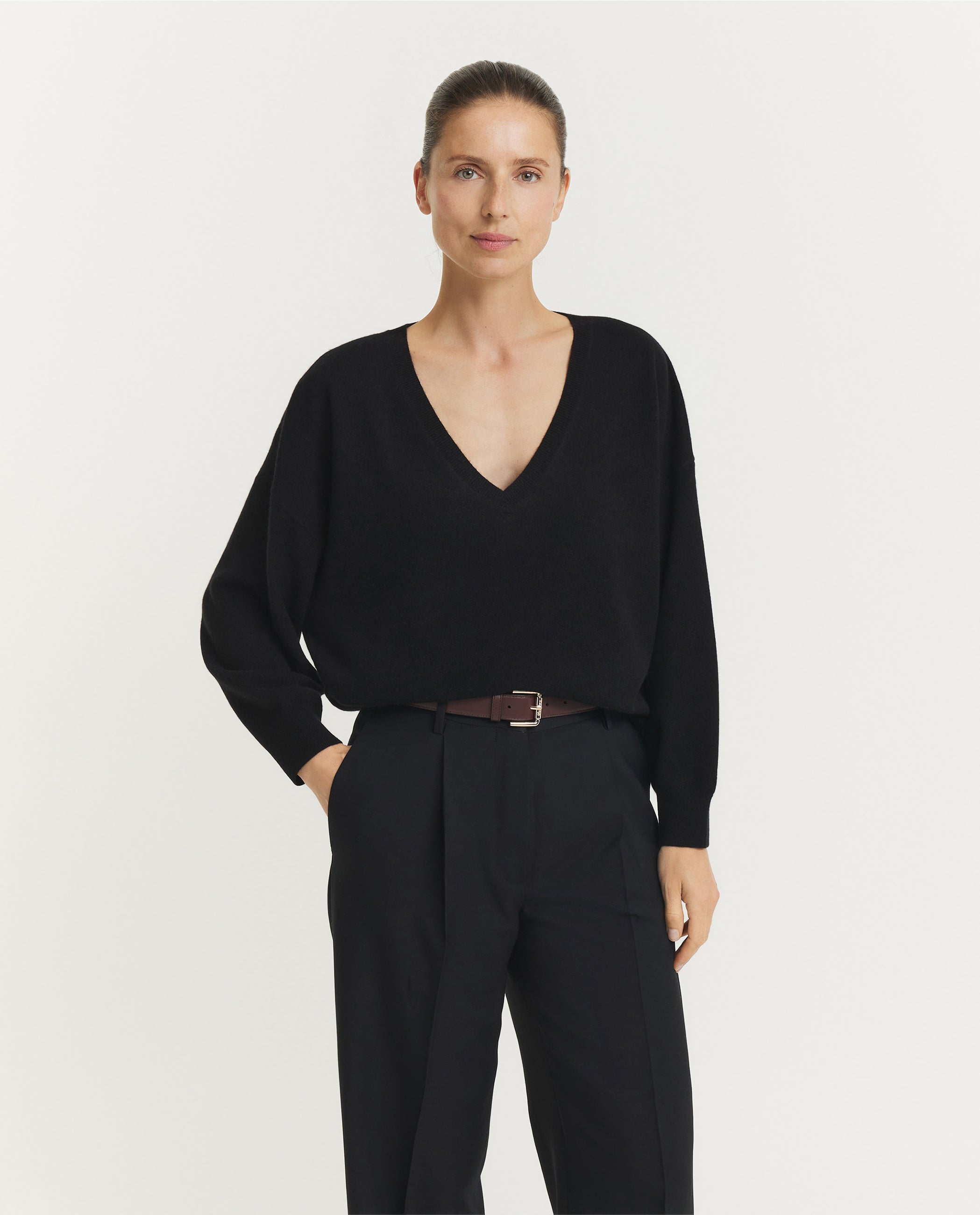 Wol Cashmere Deep-V Trui Zwart – Pauw