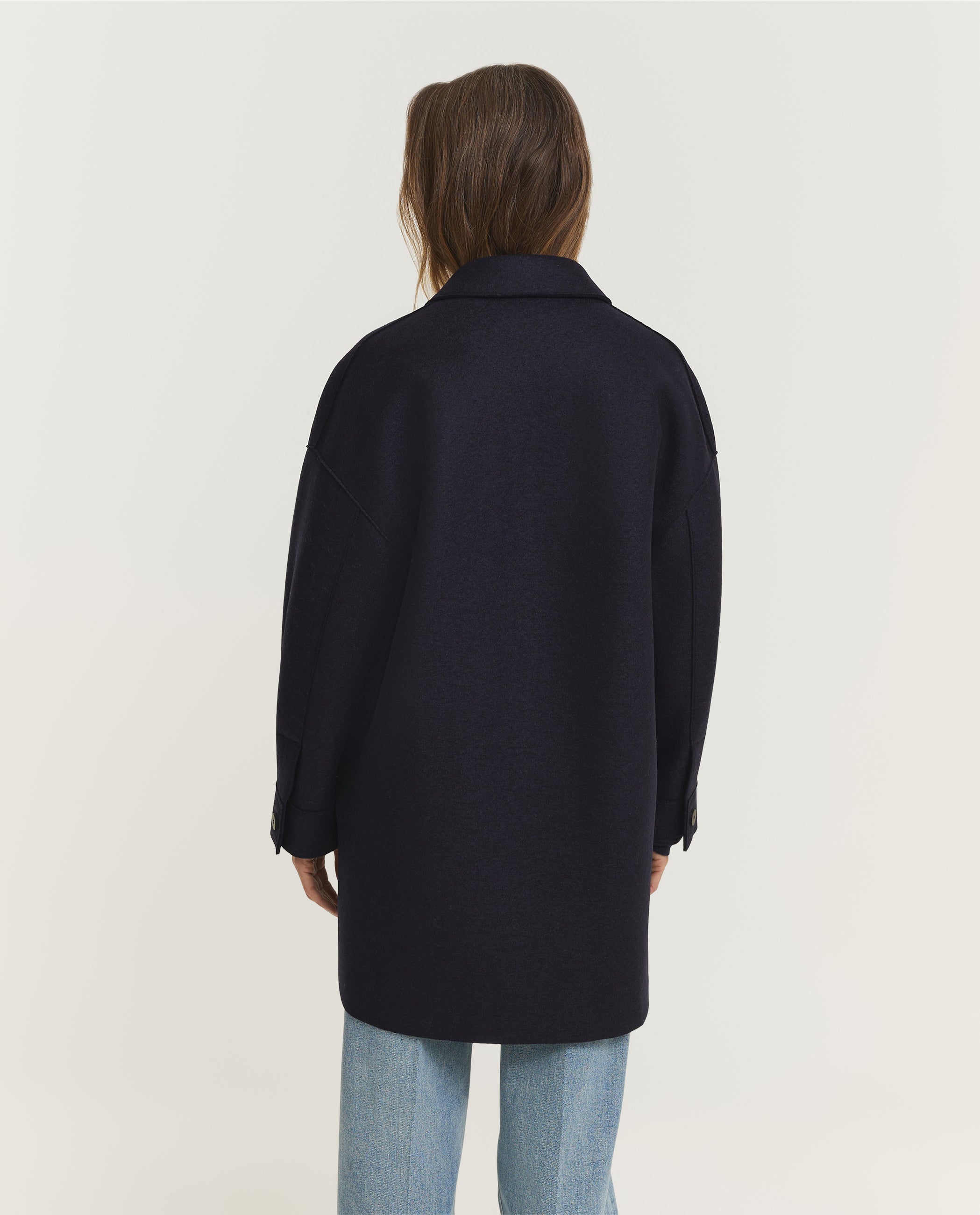 Geperst Wollen Jas - Donkerblauw