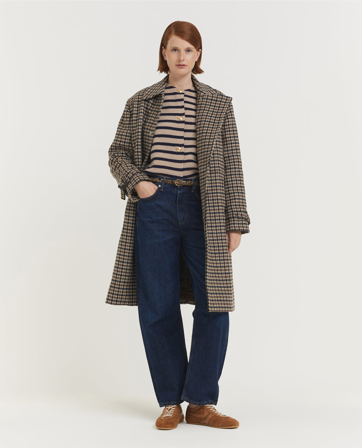 Geruite Car Coat - Lichtbruin