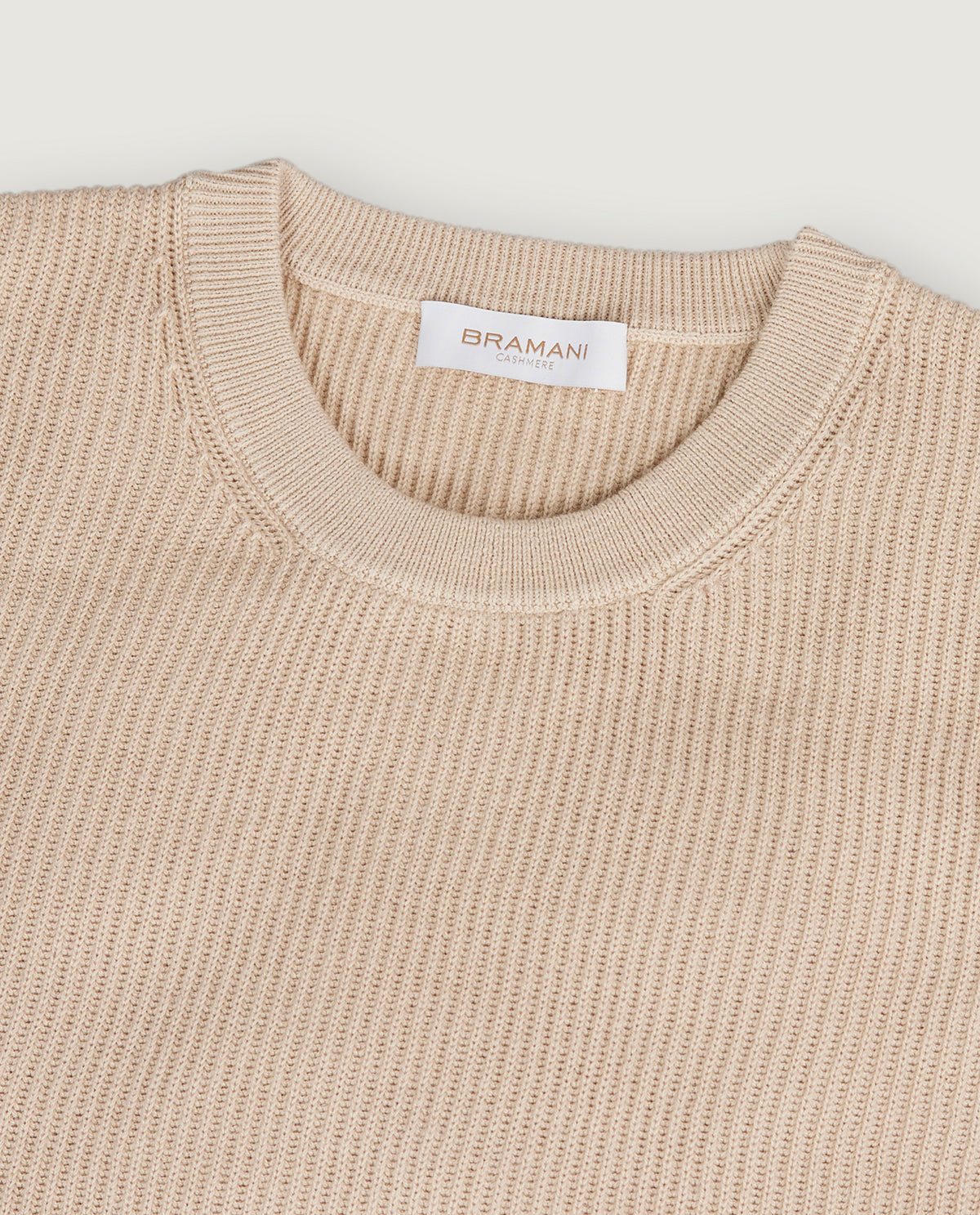 Geribde Ronde Hals Trui - Lichtbruin