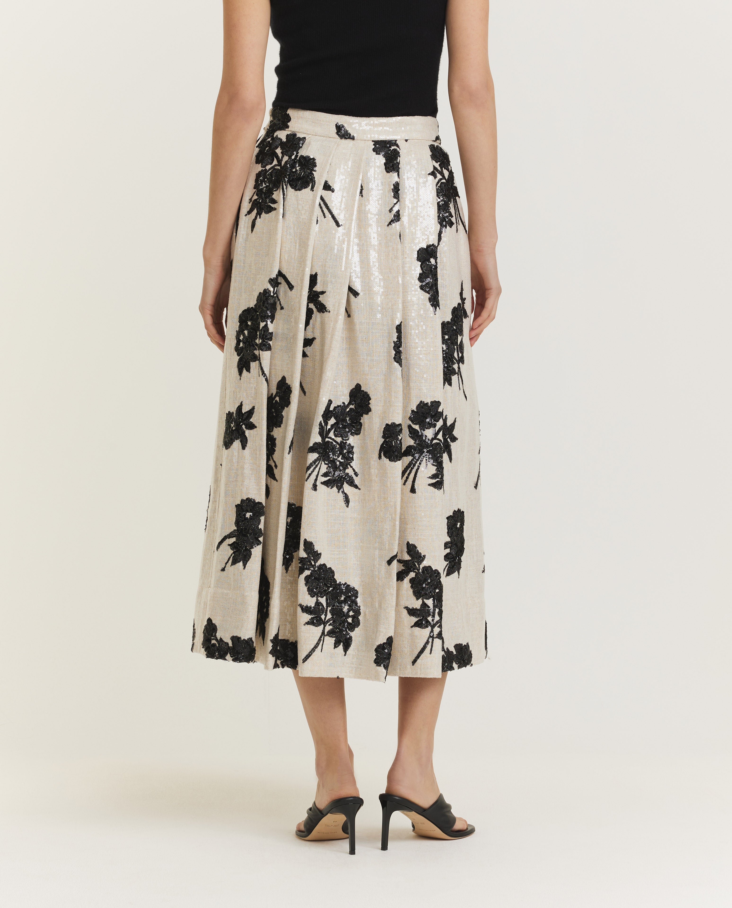 Pailletten Bloem Rok - Ecru