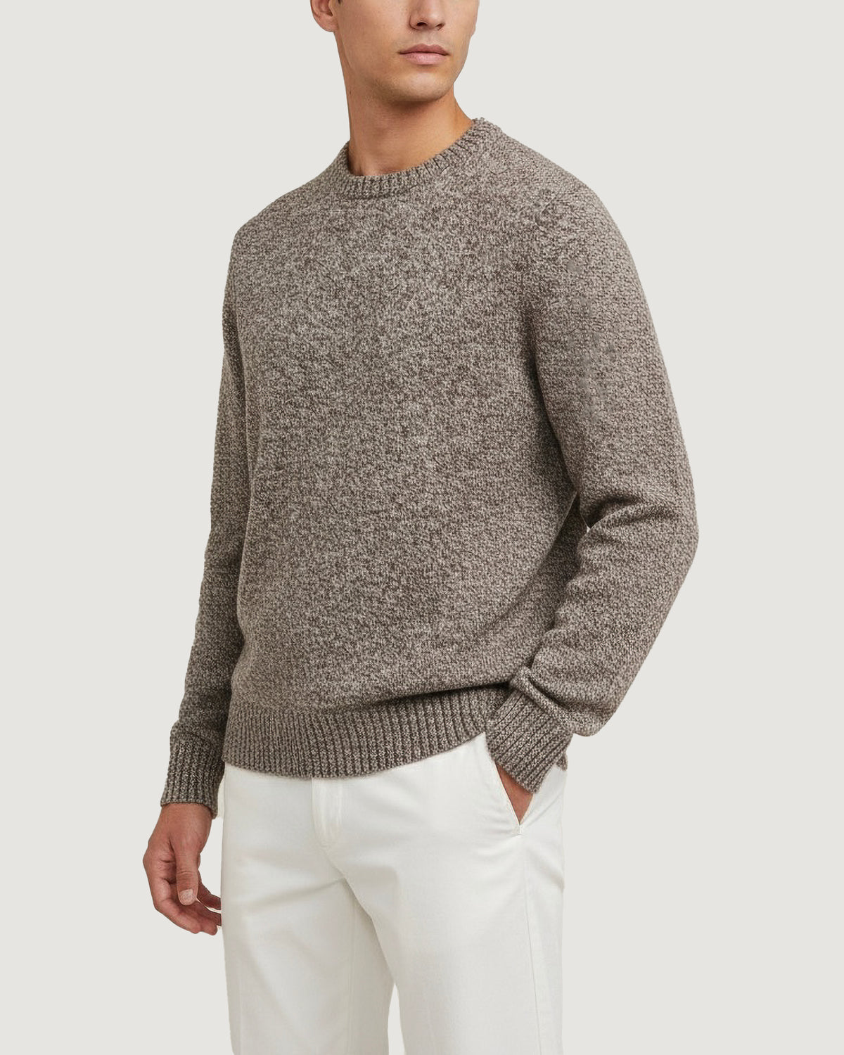 Ronde Hals Melange Trui - Lichtbruin