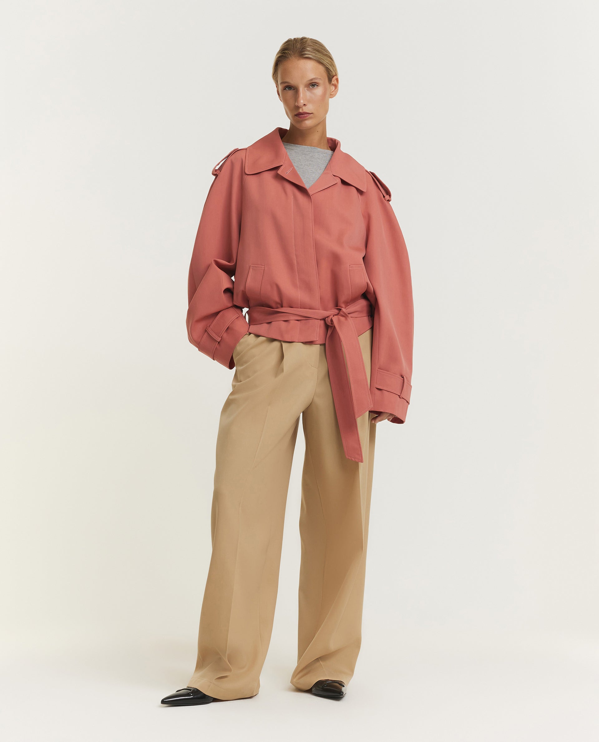 Korte Wollen Trenchcoat - Roze