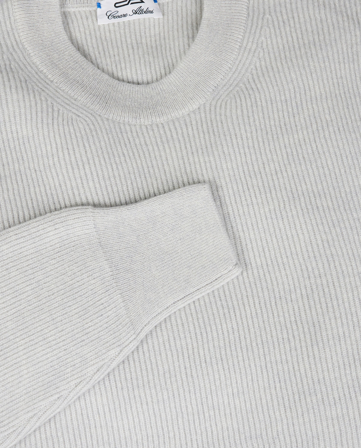 Cashmere Ronde Hals Trui - Lichtgrijs