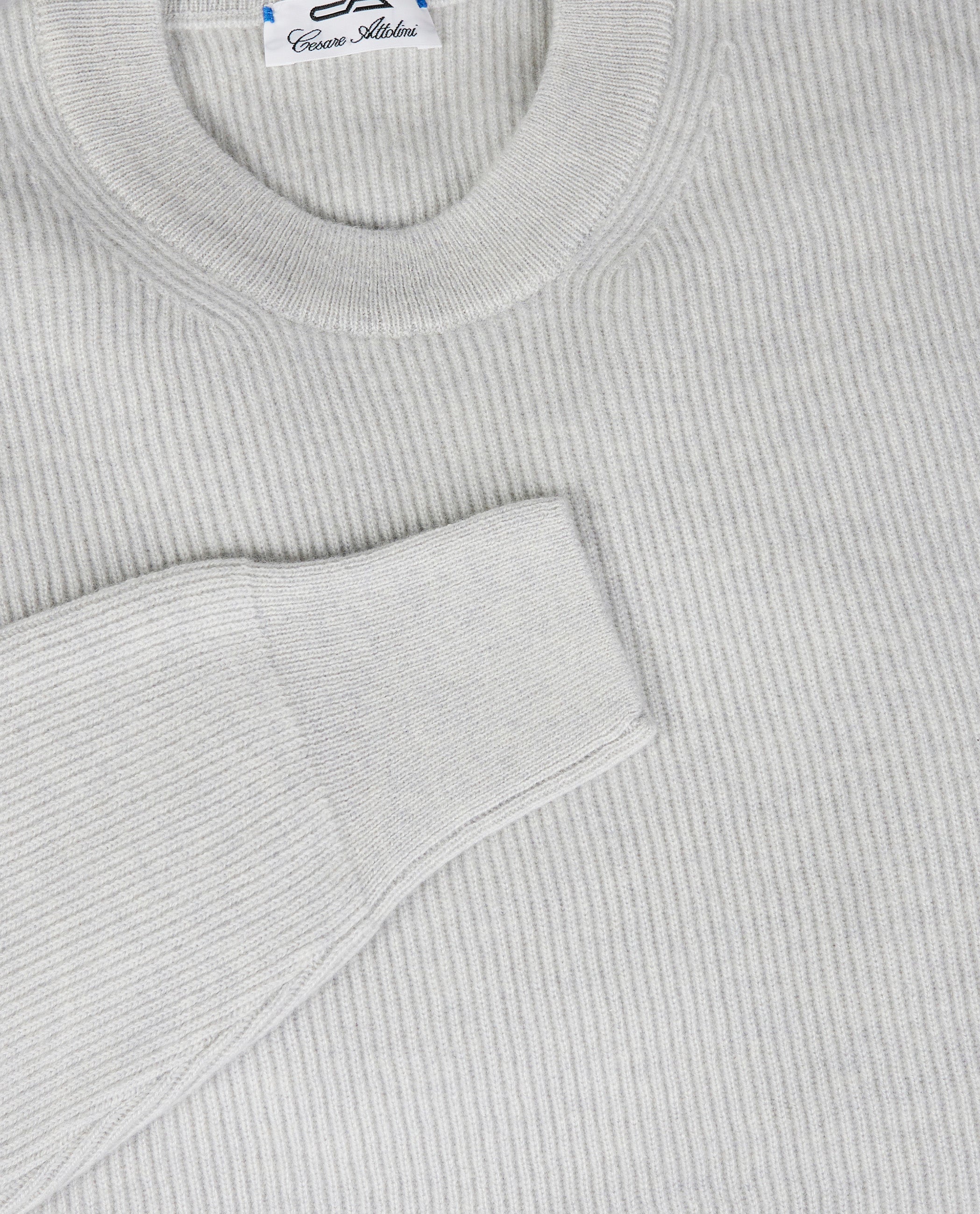 Cashmere Ronde Hals Trui - Lichtgrijs