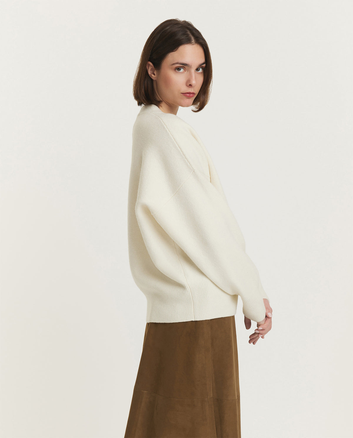 Gebreide trui met V-hals - Ecru