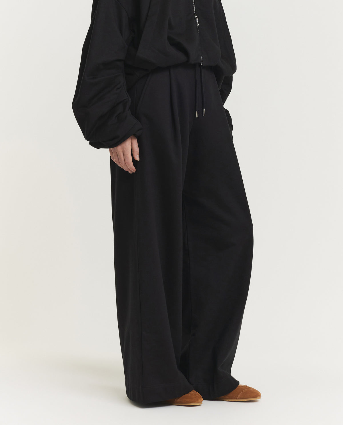 Wijde Katoenen Jogger - Zwart