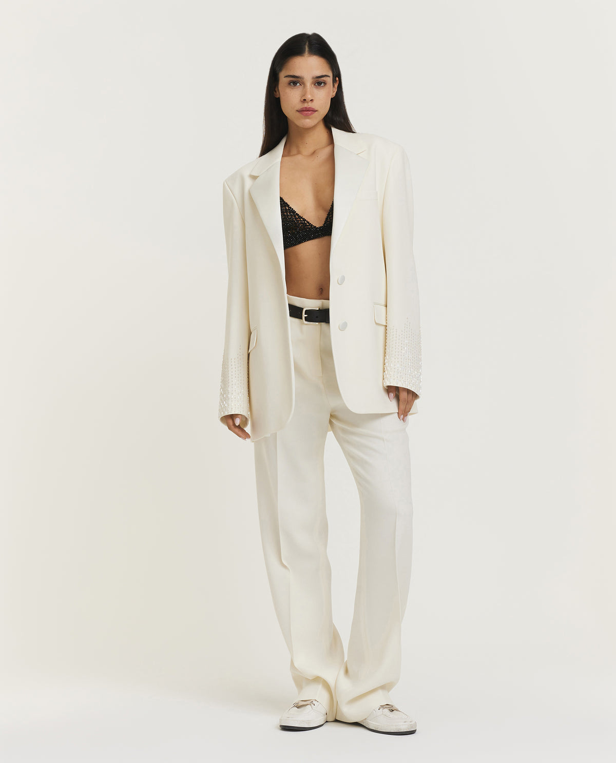 Wol-mix blazer met kralendetails