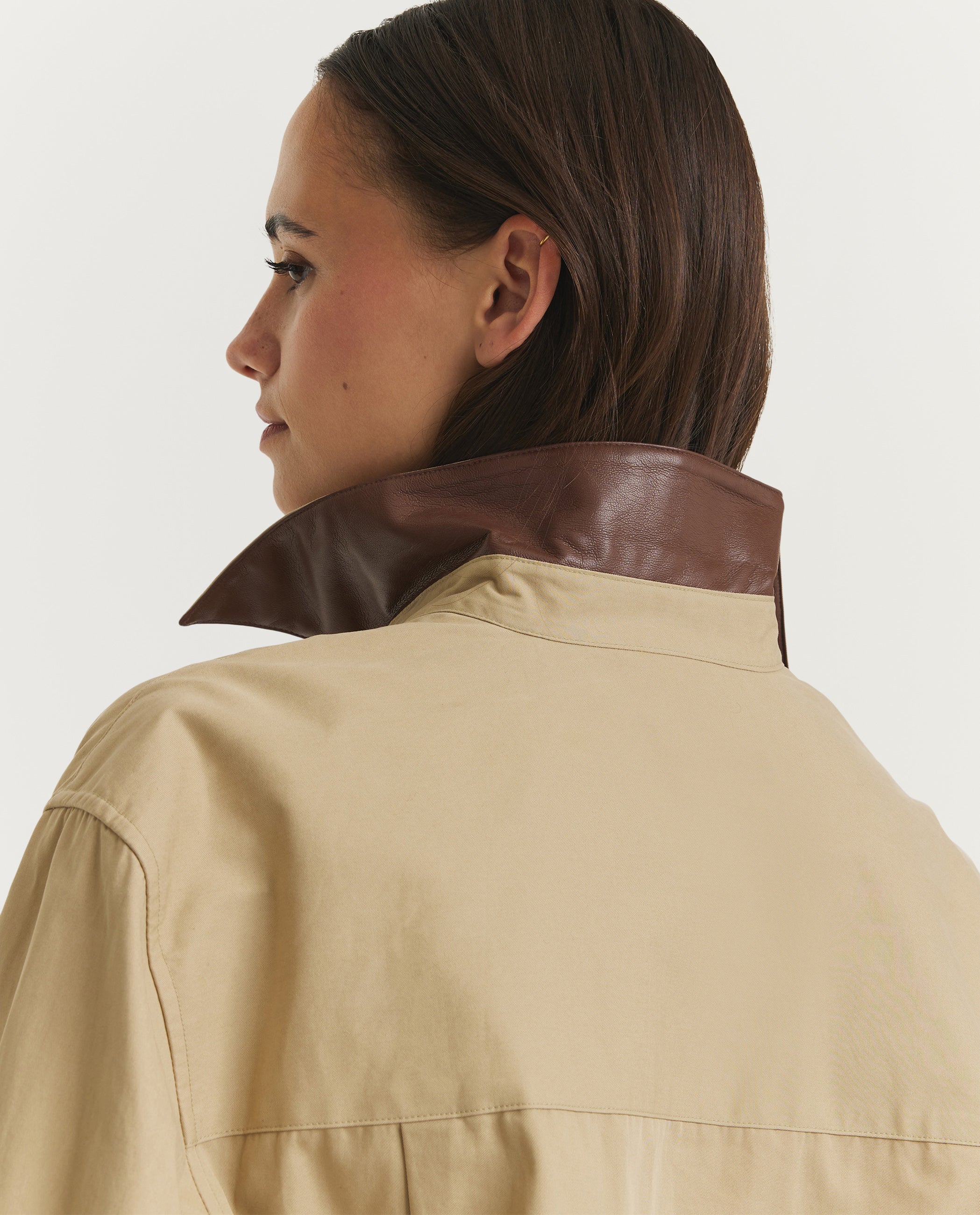 Oversized Katoenen Shirt - Lichtbruin