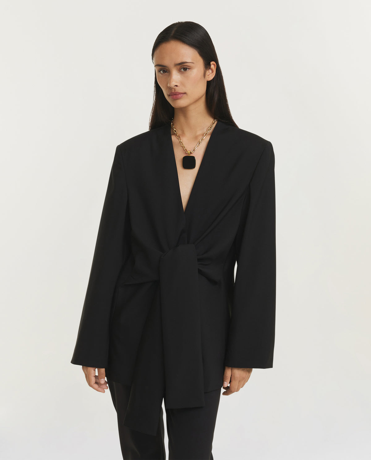 Sleeve Cinched Blazer Top - Zwart