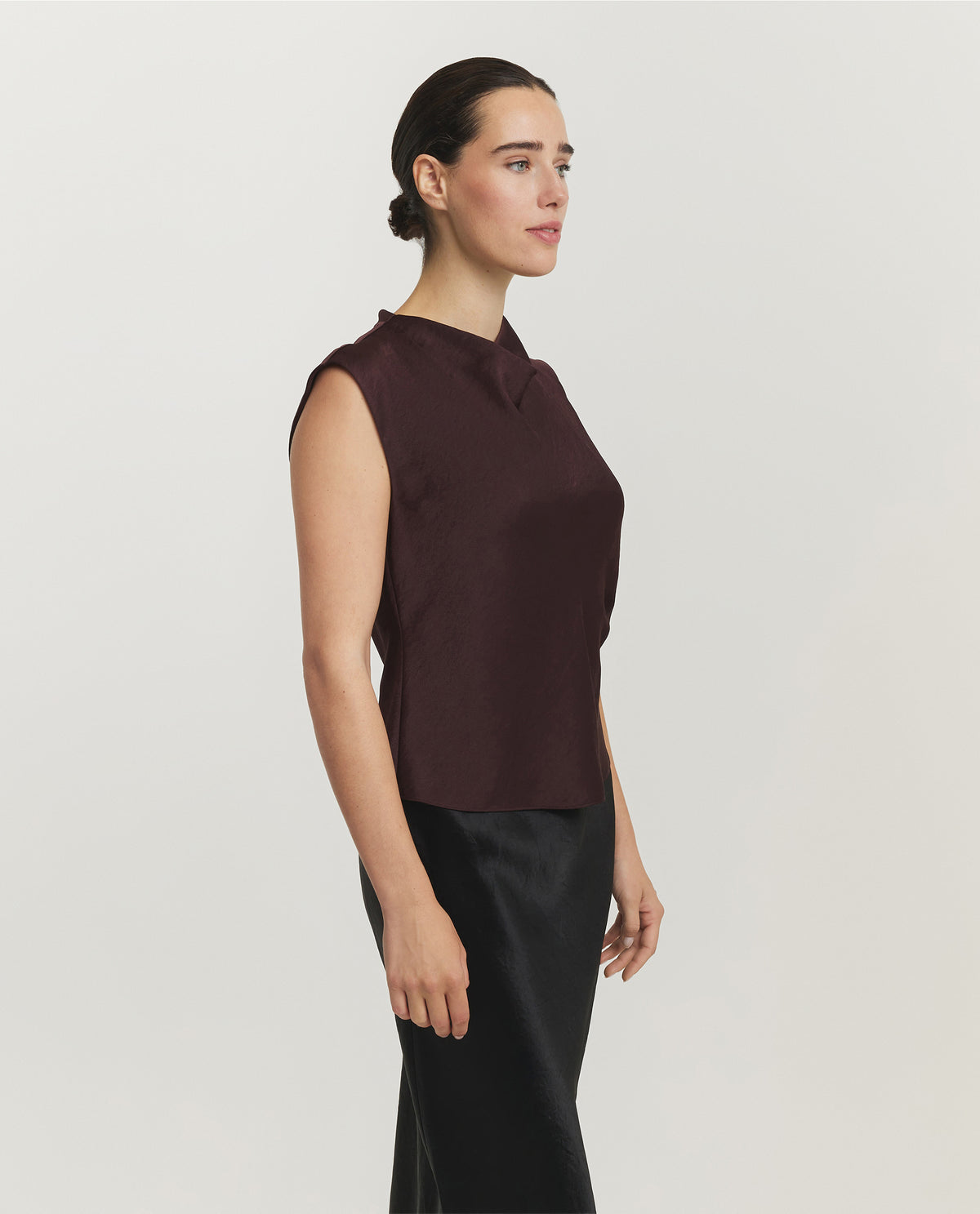 Satin Draped Cowl-Neck Top