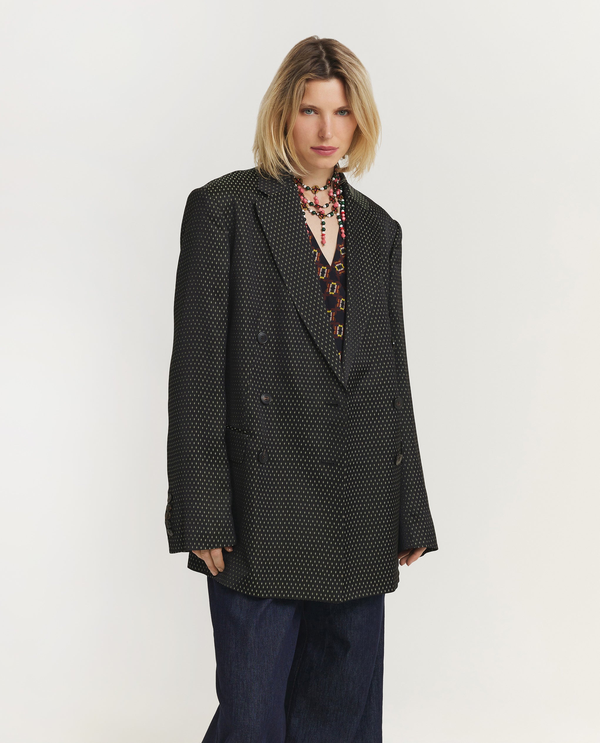 Oversized Jacquard Blazer - Zwart