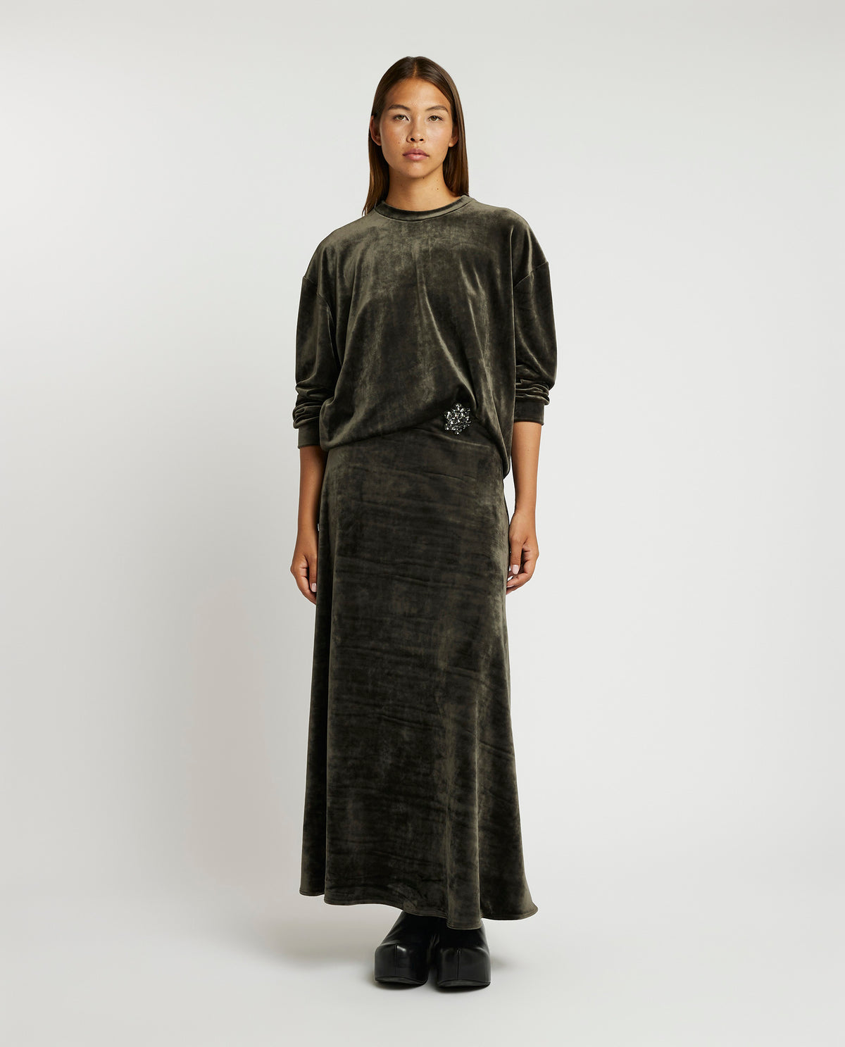 Fluwelen Ronde Hals Trui - Groen