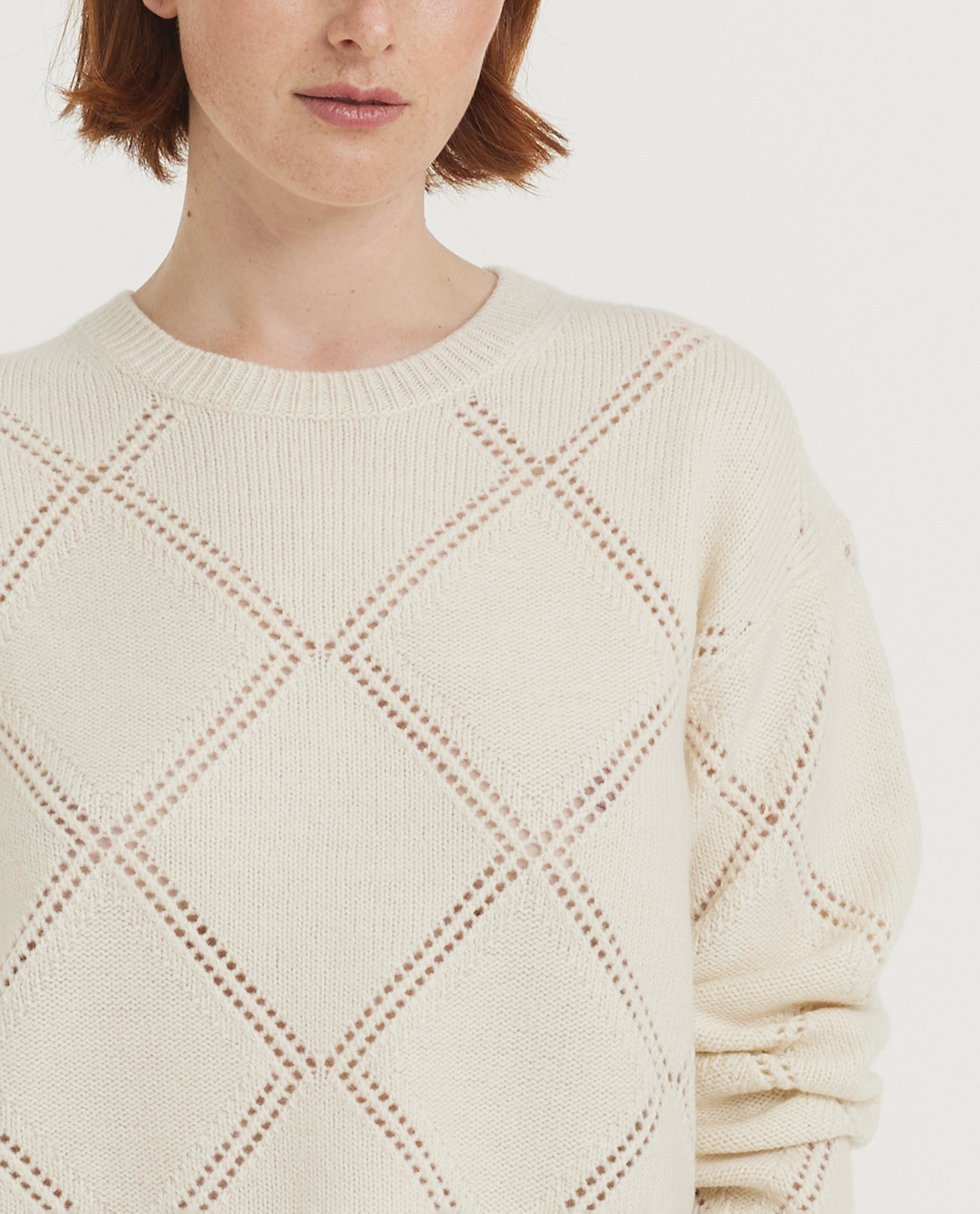 Textuur Argyle Trui - Ecru