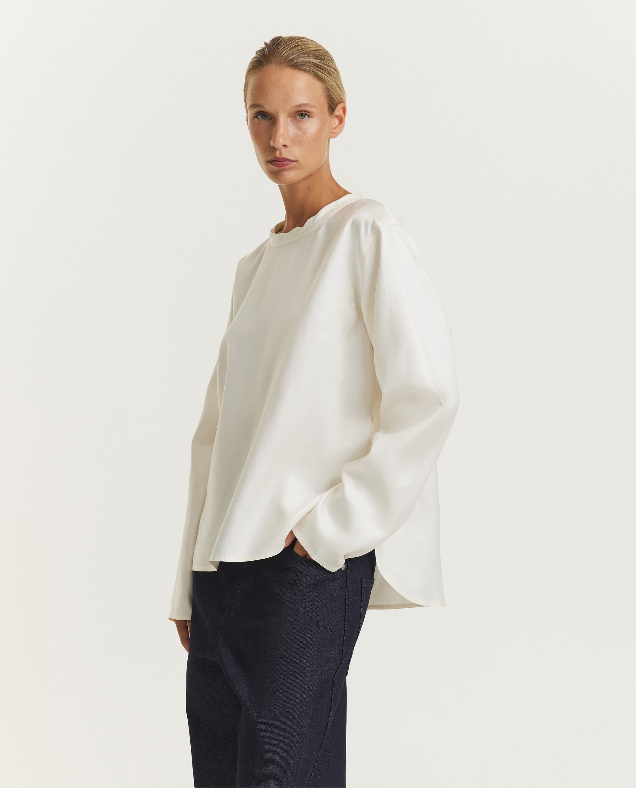Zijden Bach Top - Ecru