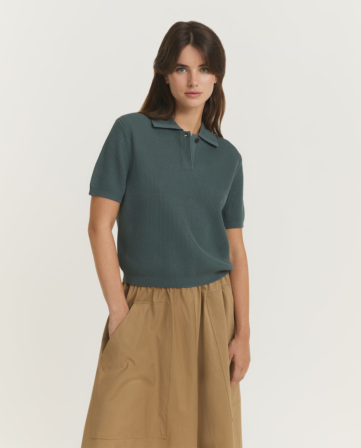 Ribbed Silk-Cotton Polo