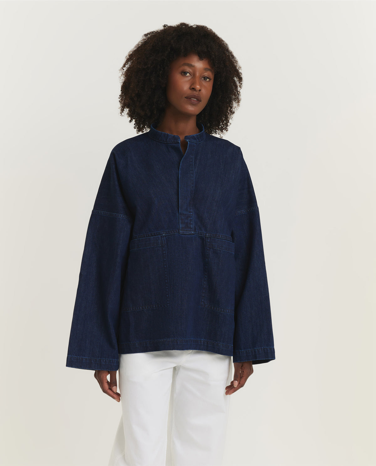 Denim Pop-over Poncho - Donkerblauw