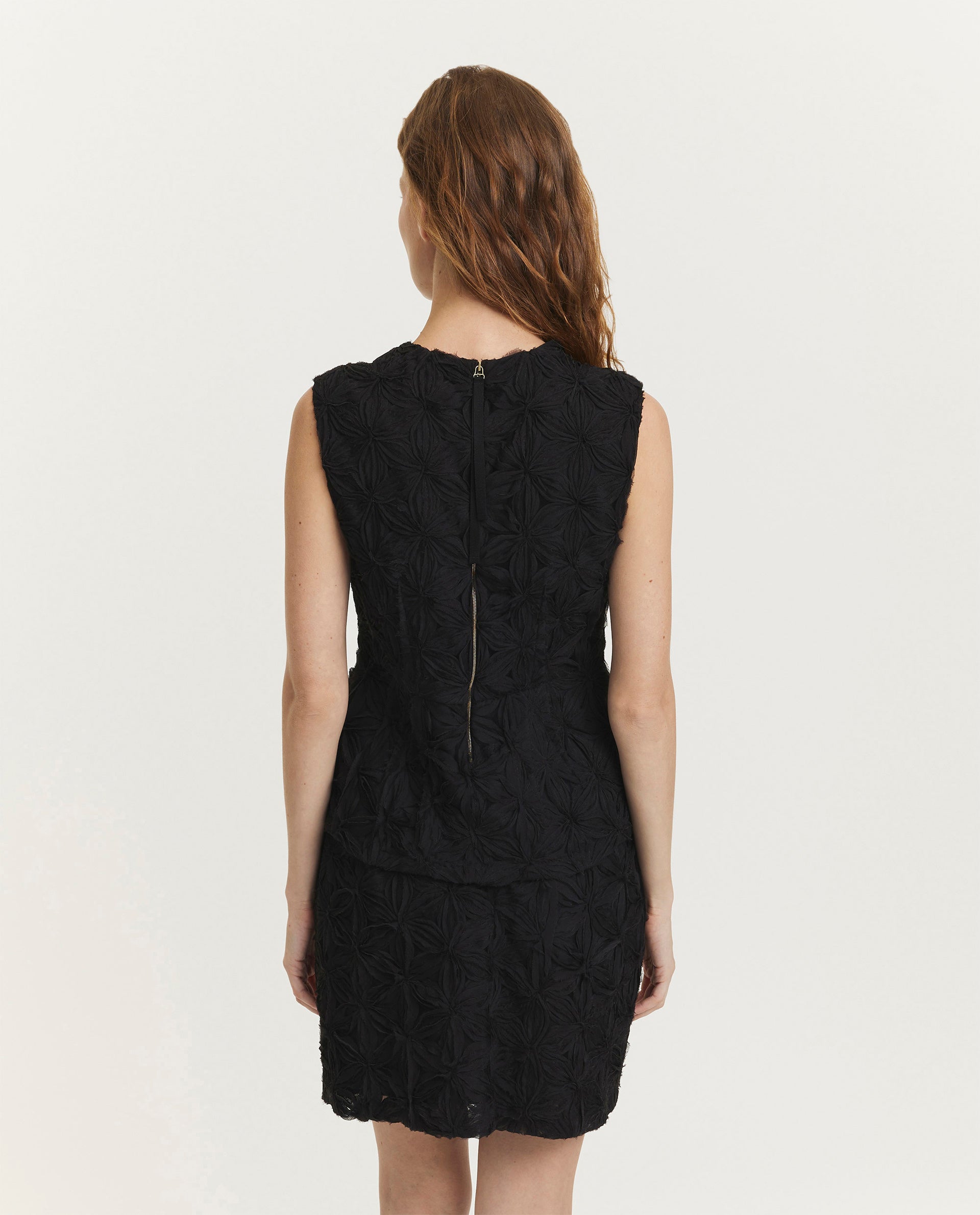 Geborduurde organza top - Zwart