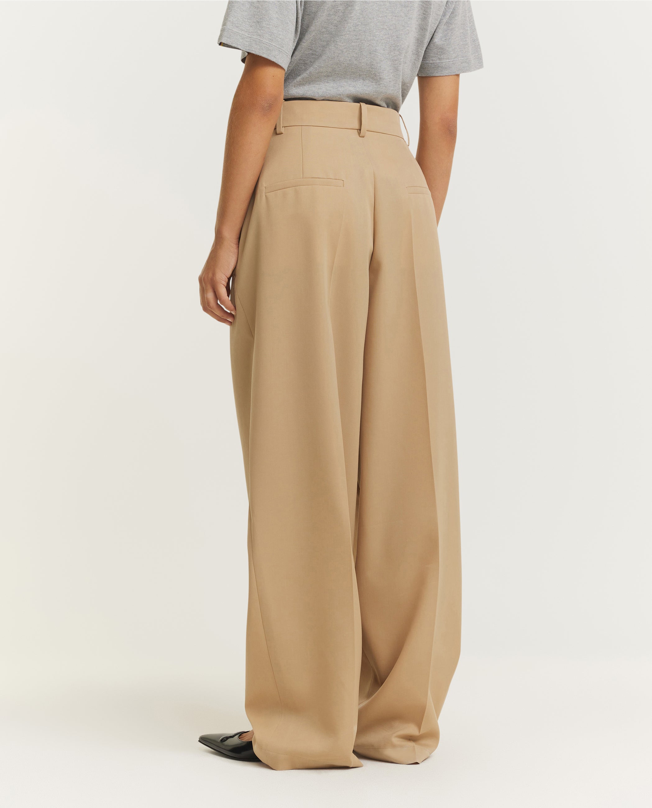 Wijde Wollen Bandplooi Broek - Lichtbruin