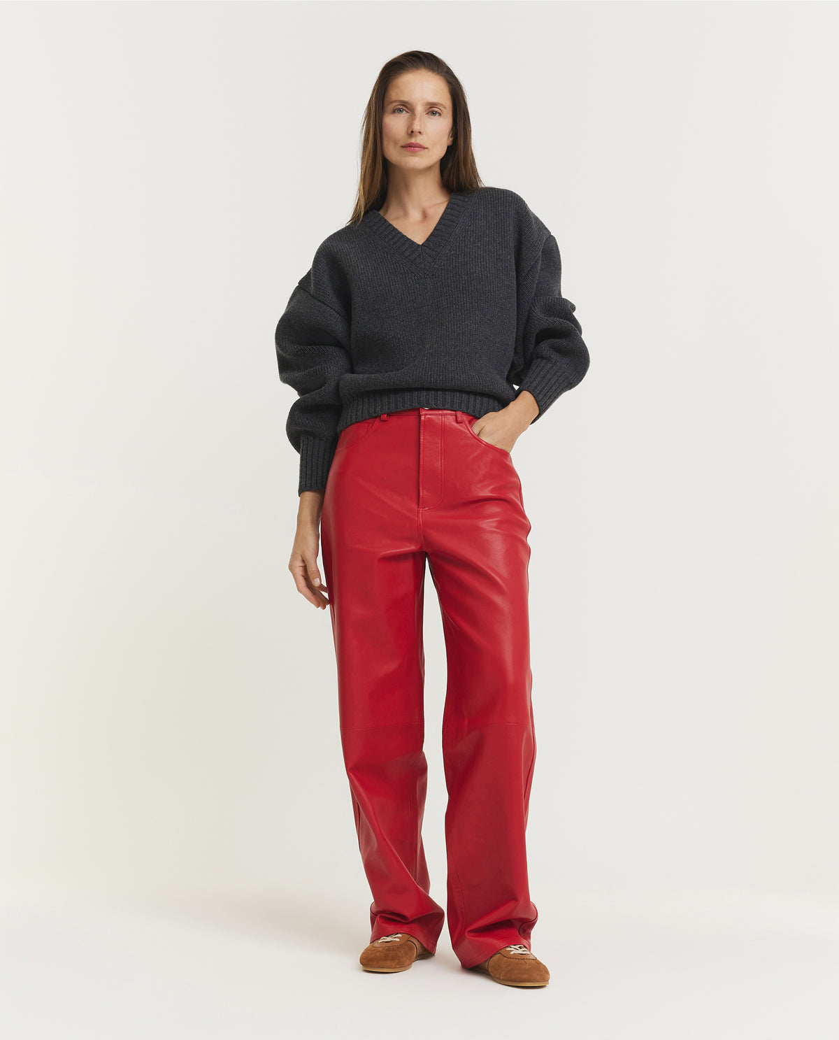 Baggy Leren Broek - Rood