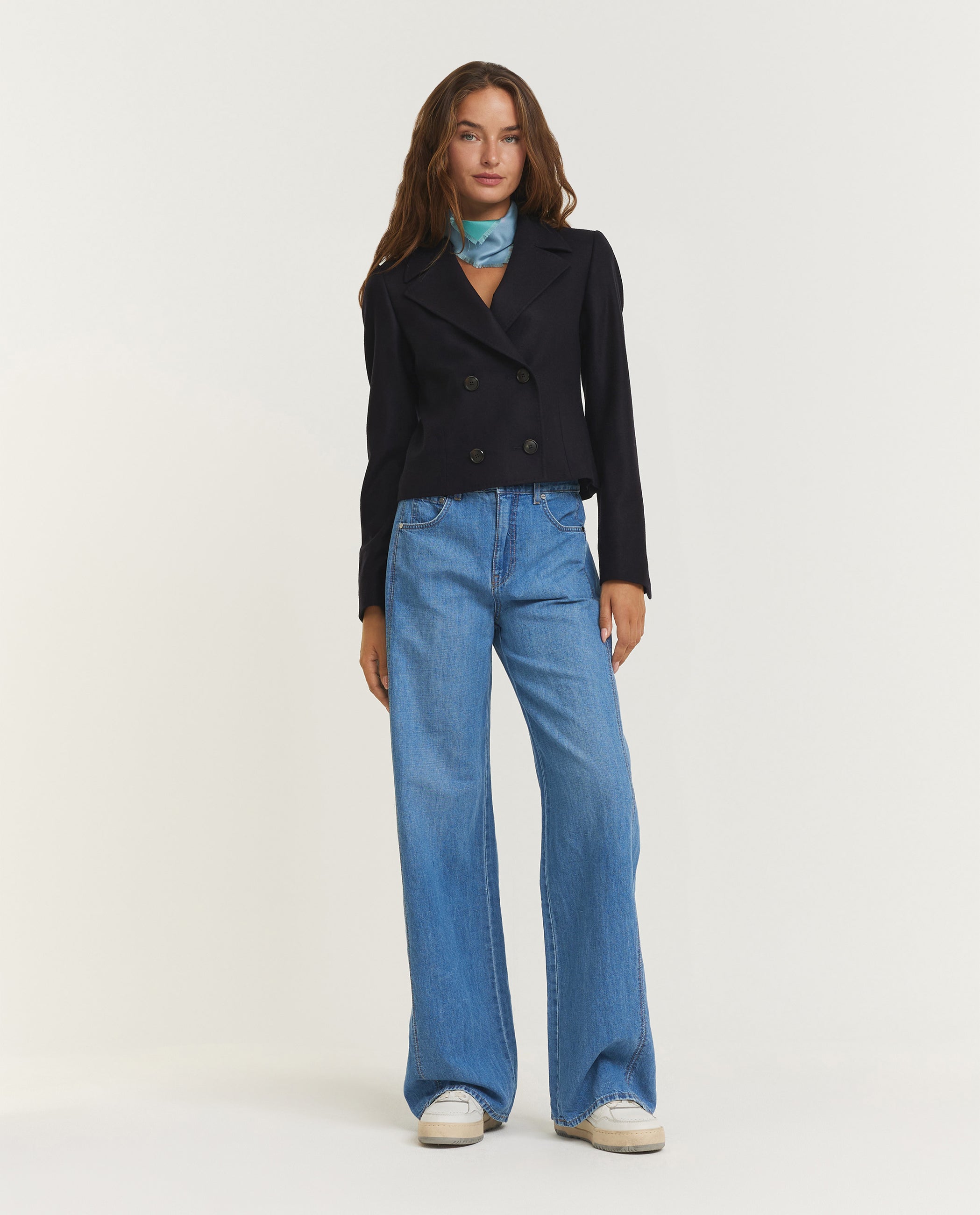 Cropped Wol Cashmere DB Jasje - Donkerblauw