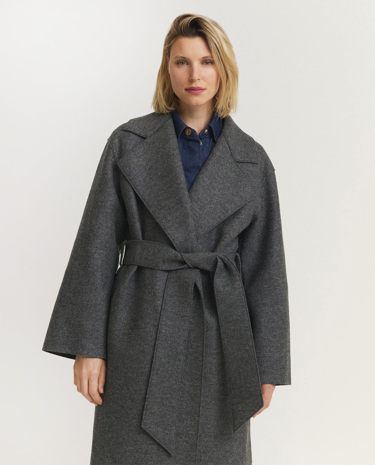 Geperste Wollen Overjas - Grijs