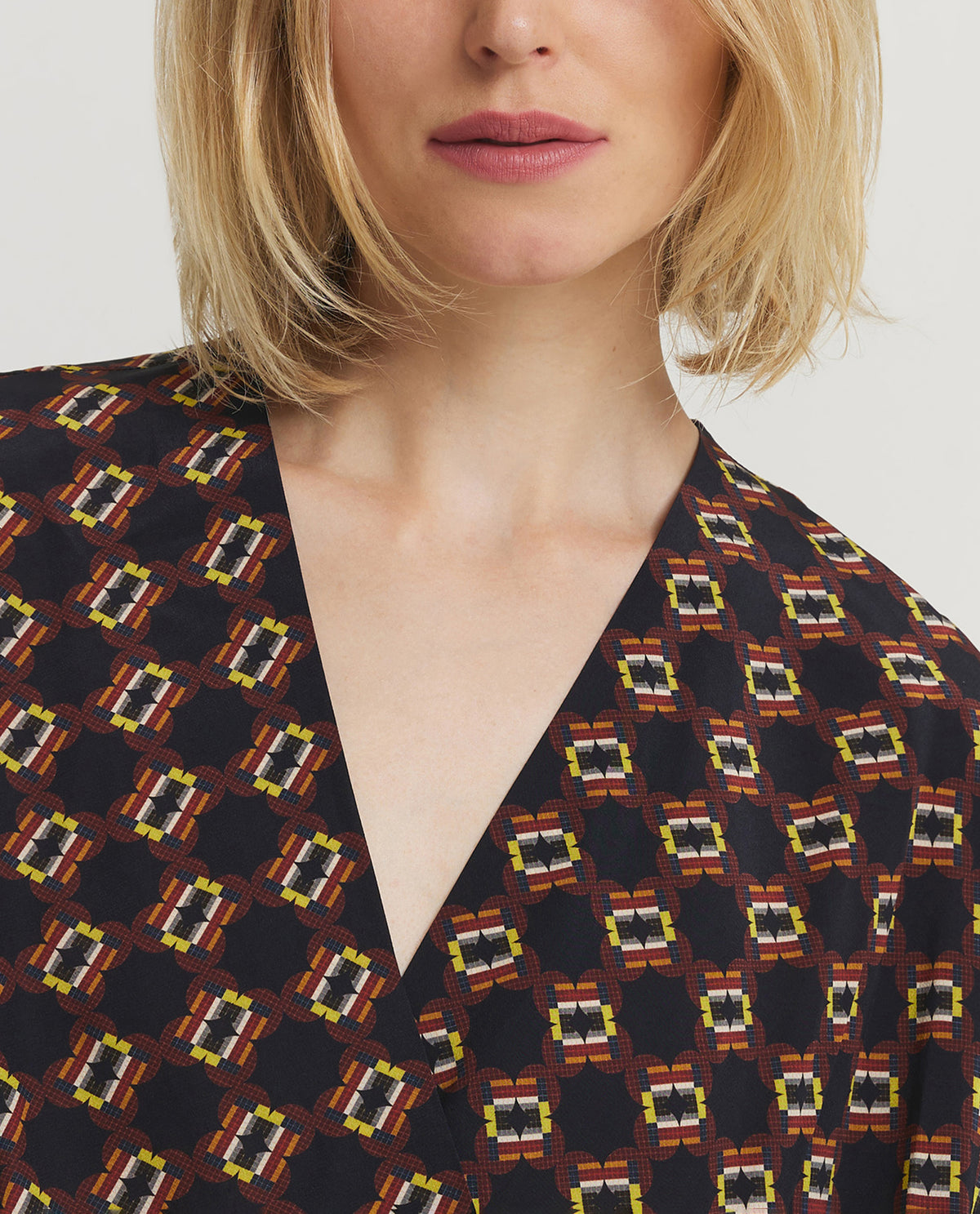 Geprinte Zijden Top - Donkerblauw