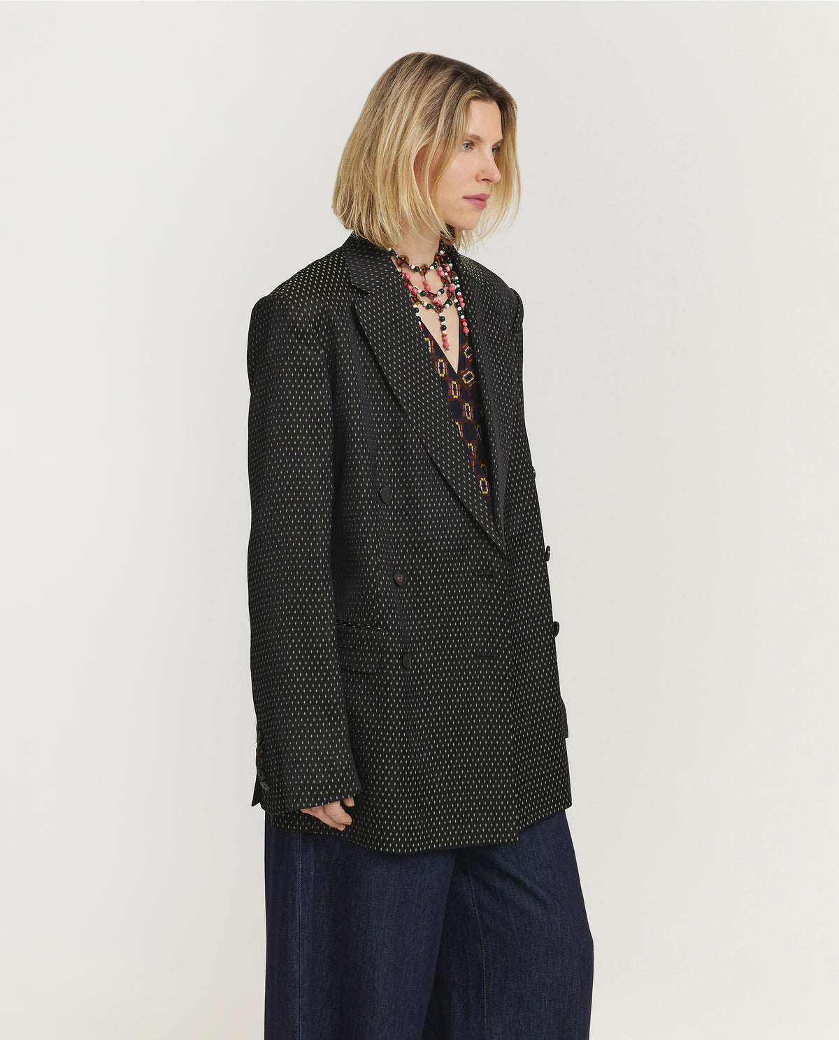 Oversized Jacquard Blazer - Zwart