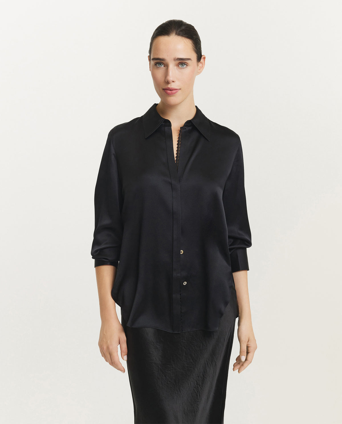 Relaxed Zijden Blouse - Zwart