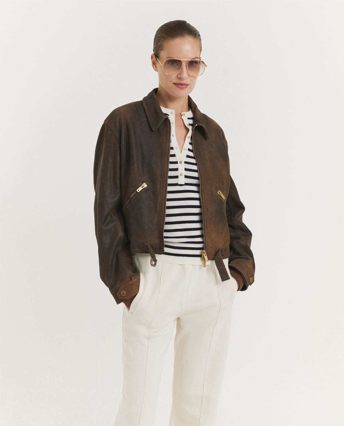 Kort Leren Jack - Bruin