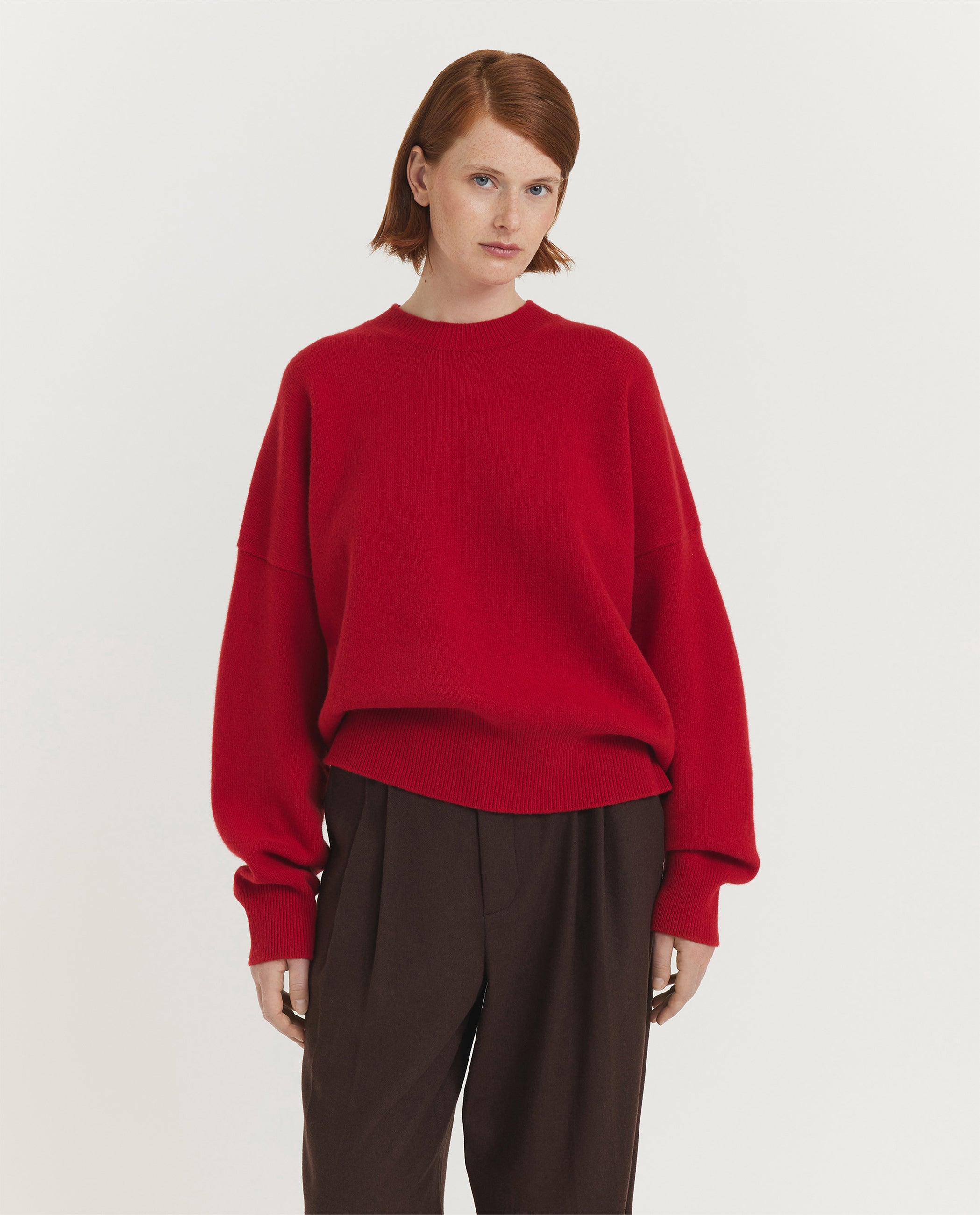 Boiled Wollen Ronde Hals Trui - Rood