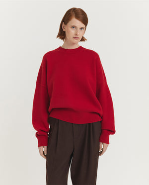 Boiled Wollen Ronde Hals Trui - Rood