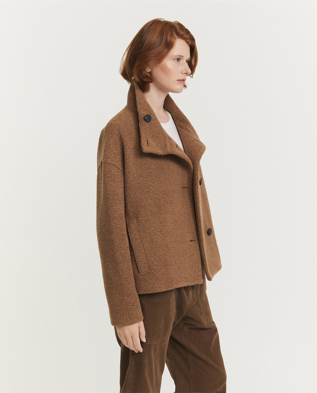 Cropped Funnel Bouclé Jas - Bruin