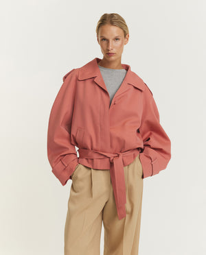 Korte Wollen Trenchcoat - Roze