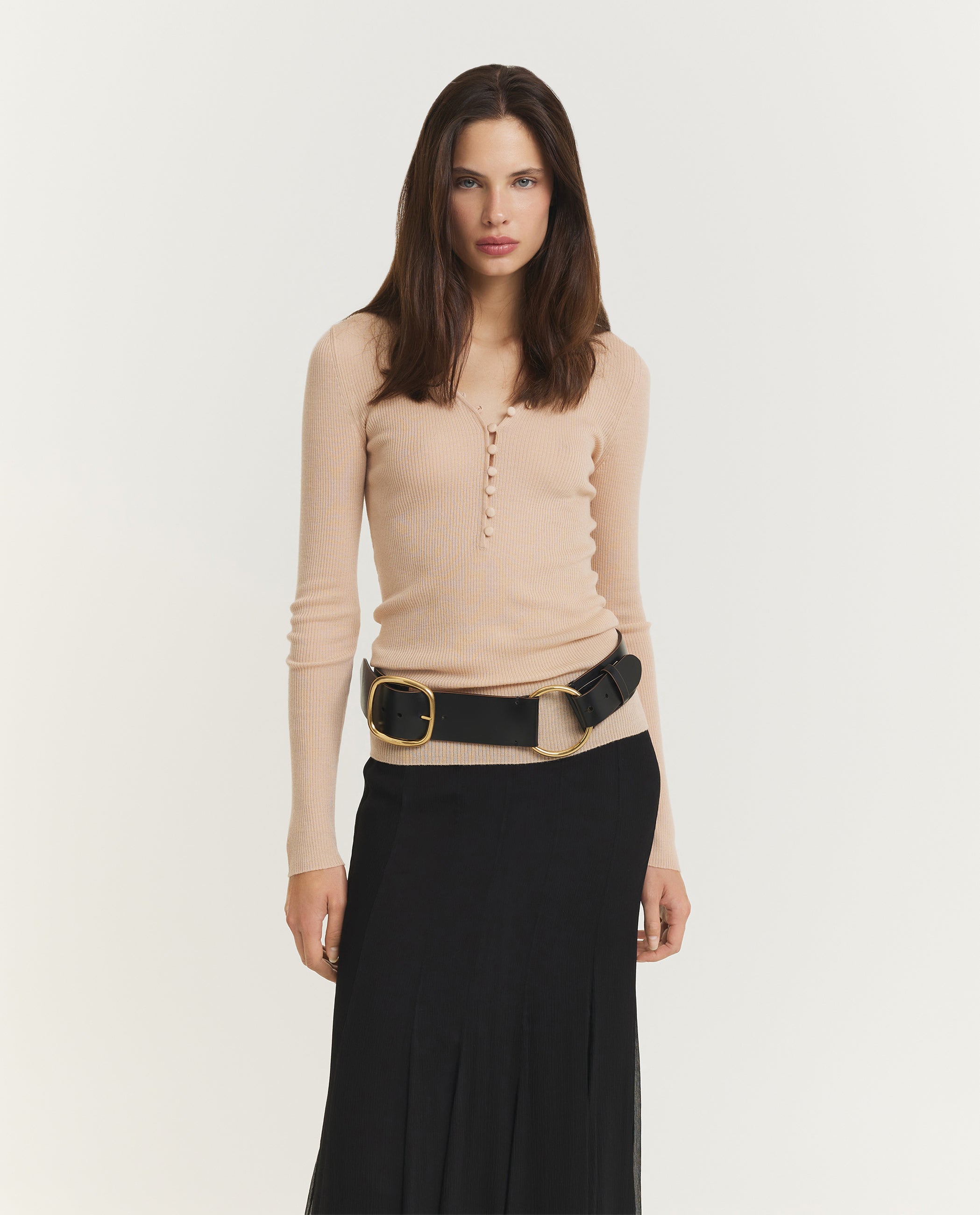 Wollen Geknoopte Henley - Roze