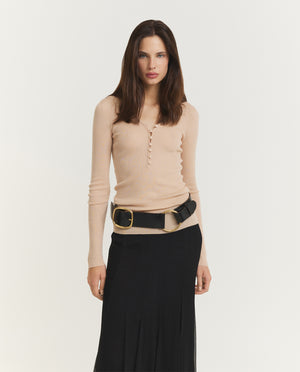 Wollen Geknoopte Henley - Roze